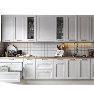 Modern Kitchen Cabinet Sets with Lacquer Finish, Marble Accessories, and Acrylic Edges