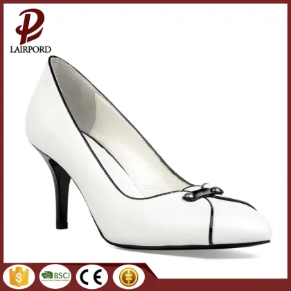white genuine leather Middle heel women shoes
