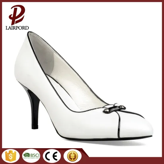 white genuine leather Middle heel women shoes