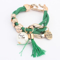 Oro malla cuerda Wrap Tassel pulsera con perla colgante