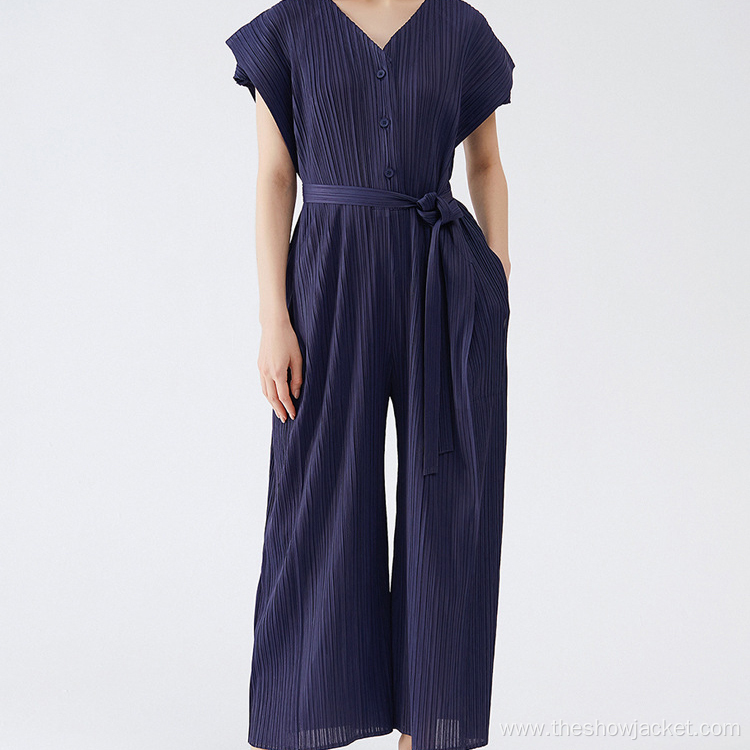 New Arrivals Women's Overalls Pleated V-neck Pants