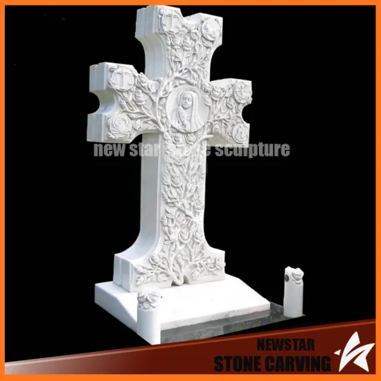 White Carrara Marble Carving Cross Tombstone for Grave Yard
