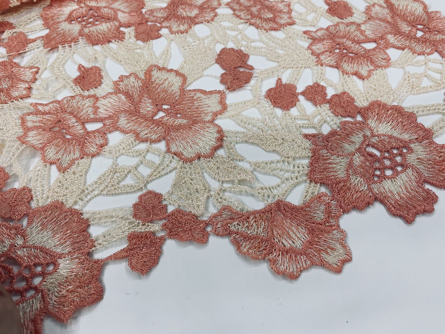 Peach Chemical Lace Embroidery Fabric