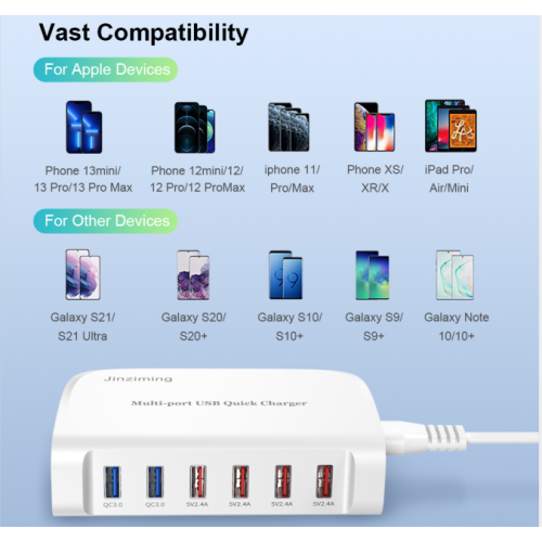 5V 9,6A QC3.0 Desktop-Ladestation mit 6-Port