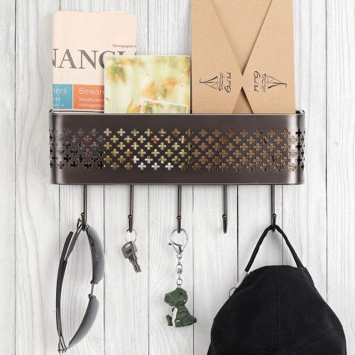 Wall Key Holder Set of 2 Metal Kitchen Hanging Basket Mail Holder with Key-Hooks Factory