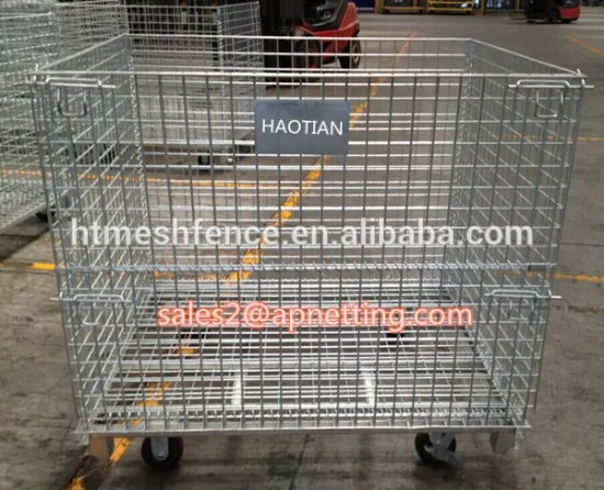 wire mesh cage with foot brakes warehouse storage container with wheels