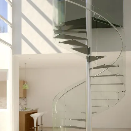 Customized Glass Spiral Stairs and Circular Stairs: Stainless Steel and Metal Iron Treads DBM