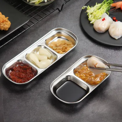 Korean Style Mini Square Stainless Steel Barbecue Spice Tray - Eco-Friendly Sauce Dish