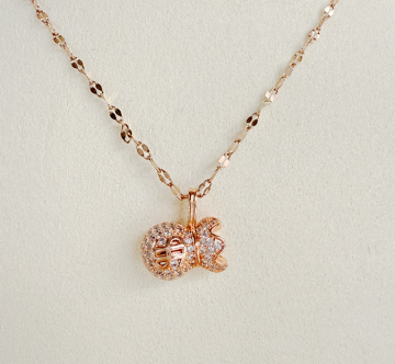 Rose Golden Wallet Necklace with Full Diamond Design