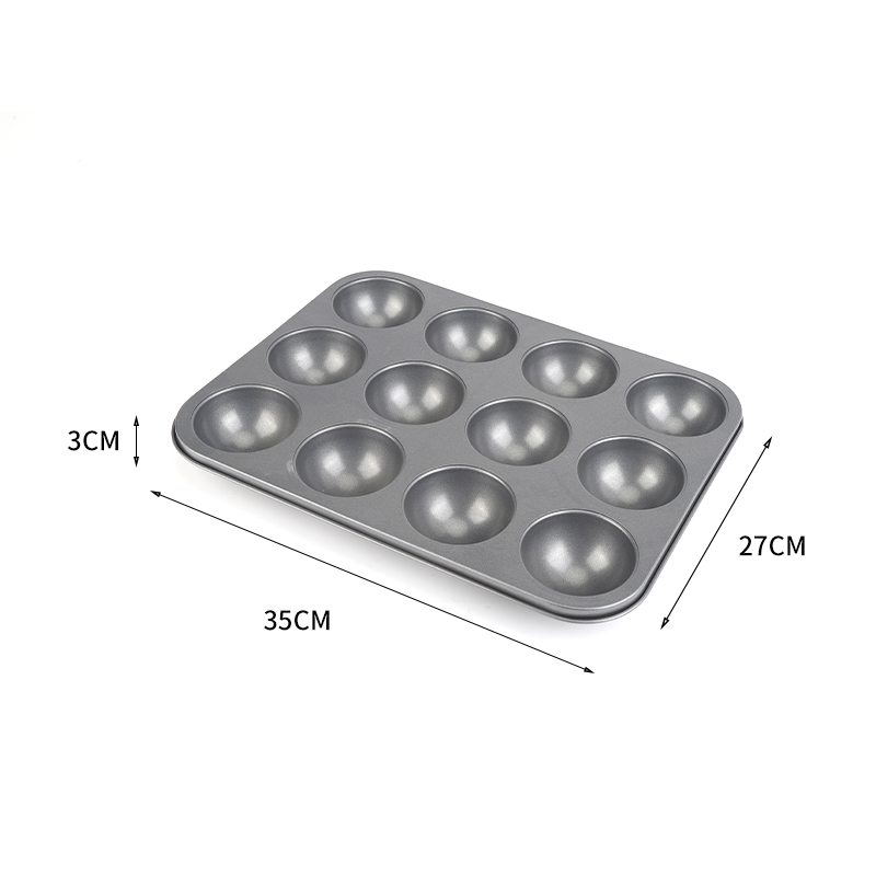 12-cavity carbon steel semicircle muffin pan-gray