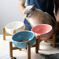 Bol en céramique de chien chat avec support de bambou