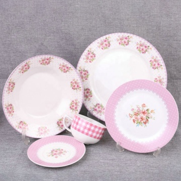 Custom Decal Design Porcelain Dinner Set - 20pc Ceramic Plate Set Dinnerware Tableware