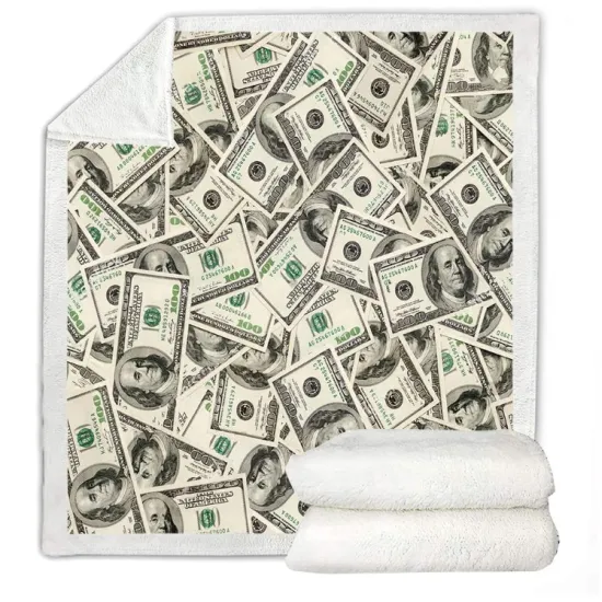 Money Dollars Throw Blanket Wealth Themed Sherpa Fleece Blanket Soft Fuzzy Adults Teens Bed Blanket for Bedroom Sofa