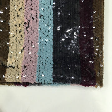 Multicolor Rainbow Stripe Sequin Poly Mesh Embroidery Fabric