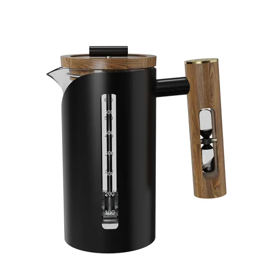 Luxury High Borosilicate Glass & 304 Stainless Steel French Press with Hourglass Walnut Handle