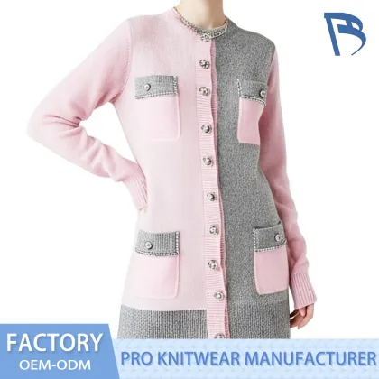 Playful Pink and Gray Knitted Women's Sweater