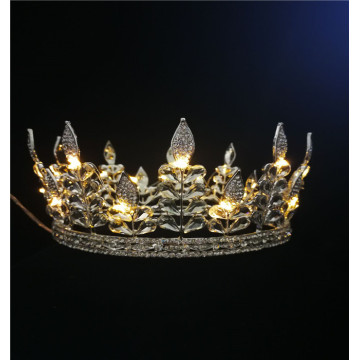 Hojas de noche iluminan corona redonda tiara