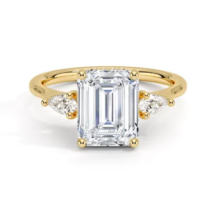 Emerald Pear Lab Diamond Trilogy Ring | FLORAL JEWELRY