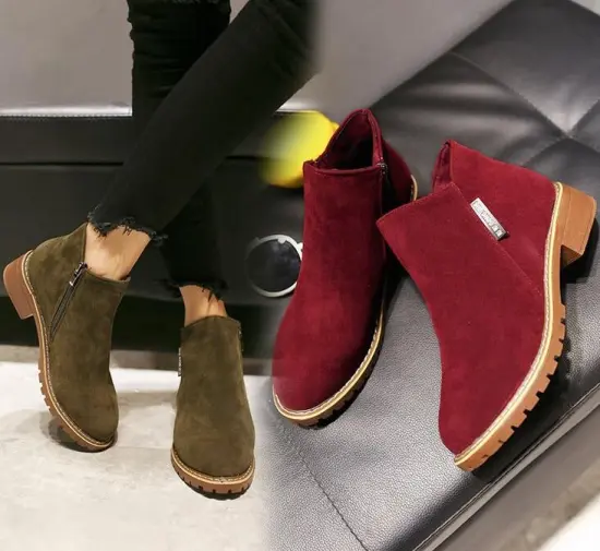 Factory Direct Winter Women's Ankle Boots with Heels - Suede Leather Casual Footwear