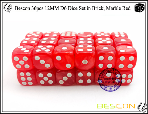 Bescon 36pcs 12MM D6 Dice Set in Brick, Marble Red-3