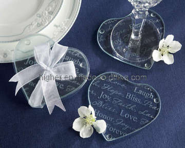 Heart Shaped Best Wished Glass Coaster