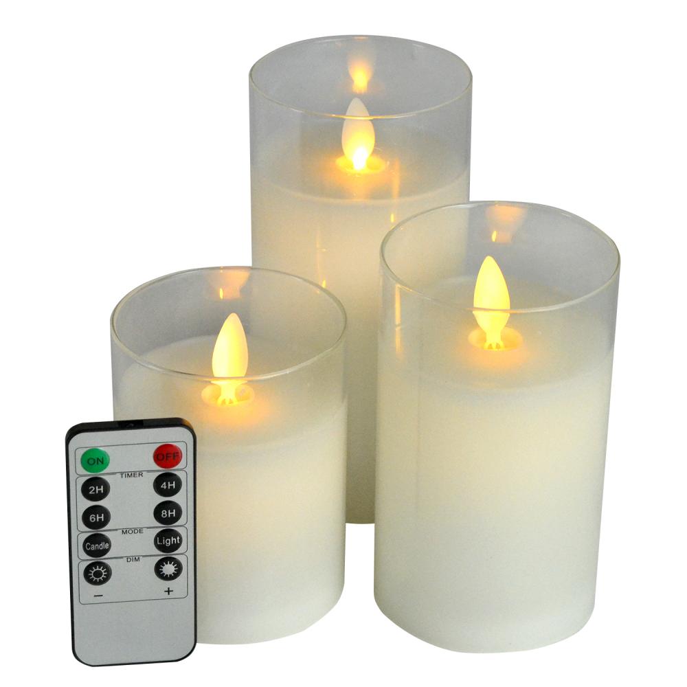 Realistic Battery Led Flameless Glass Candles With Remote