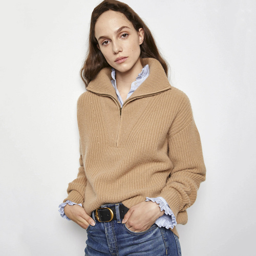 Women's Zipper Large Lapel Pullover Sweaters