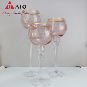 ATO hand made blown Long Stem glass Candle Holders Hurricane Candle Holder Pillar Candle Holder