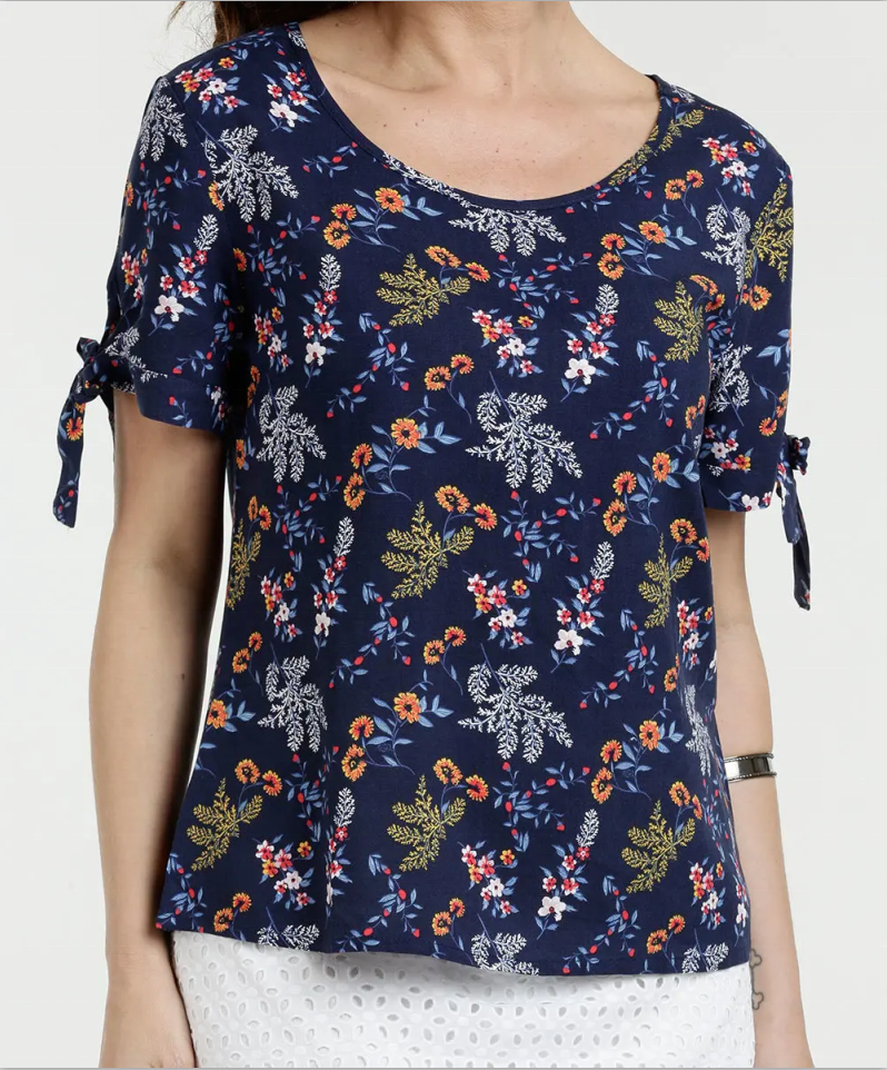 FloralsTop Blusa estampada de manga corta con cuello en O de verano