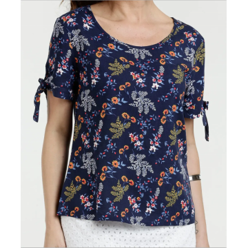 Летняя блузка с короткими рукавами и круглым вырезом с принтом FloralsTop
