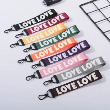 Fashionable 2.5cm Wide Webbing Cloth Key Lanyard - Black Pink