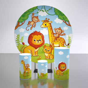 Animal lion giraffe monkey printed round backdrop