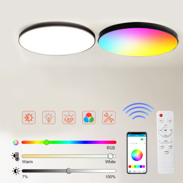 Modern Round LED Chandelier Pendant Remote Control RGB Smart Ultra Thin Ceiling Light for Living Room and Home