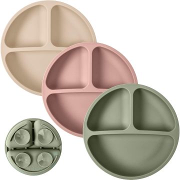 WeeSprout Suction Plates for Babies & Toddlers - 100% Silicone, Dinnerware Stays Put, Divided Design for Picky Eaters, Microwave