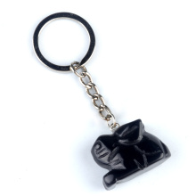 Black Onyx Handmade Craved 1.0 Inch Rabbit Pendant Keychain