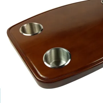 Multifunctional Folding Lift Table for RV, Yacht, or Car - 650x400mm Oak Finish with 4 Drink Holders