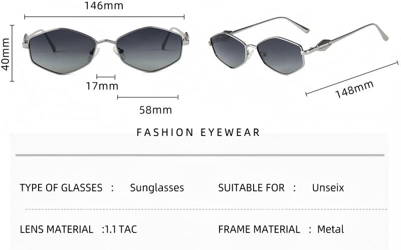 Unisex Geometric Hexagon TAC Polarized Metal Sunglasses ME2138-size