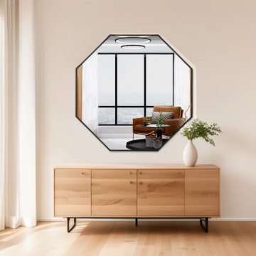 Black Octagon Decor Hanging Wall Mirror
