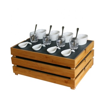 Natural Black Slate Stone Box with Wooden Base for Fruit