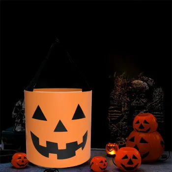 LED Flaming Light-Up Halloween Trick or Treat Bucket - Large, Collapsible & Reusable Pumpkin Light