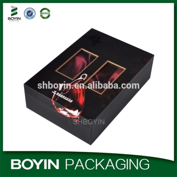 Custom black cardboard boxes for wine with red satin