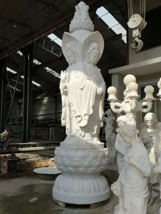 Popular design large stone three sides marble kuan yin statue for garden