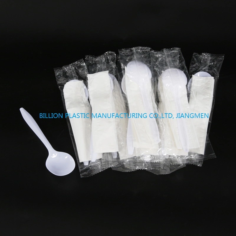 Disposable Food Grade PP Plastic Spoon Set with Napkin