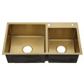 Modern Handmade Gold Kitchen Sink: 304 Stainless Steel Double Bowl Corner Design
