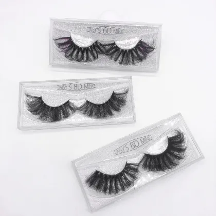 25mm Colorful Strip Mink Lashes with Pink Strips - Private Label 3D Full Strip Mink Lashes