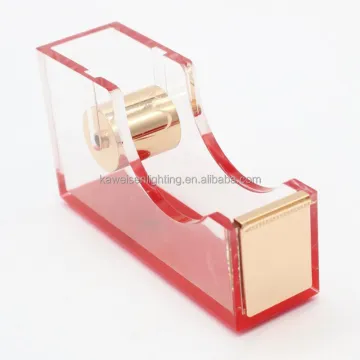 Gold Electroplated Metal Transparent Red Violet Acrylic Tape Dispenser, Adhesive Tape Holder, and Splitter for Plastic Adhesive Tapes