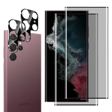 3D Curved Privacy Tempered Glass Screen Guard & Lens Protectors for Samsung Galaxy S23 Ultra