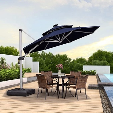 Patio Square Crank Wind Resistant Umbrella with Solar LED Lighting