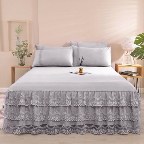 Solid color quilted bed skirt king