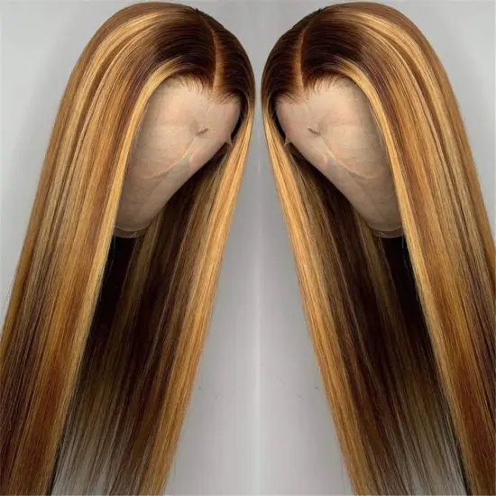 Uniky Cheap 30" Inches 180% Density Straight Highlights Closure Wig Human Hair Wig Highlighted Highlight Frontal Wig